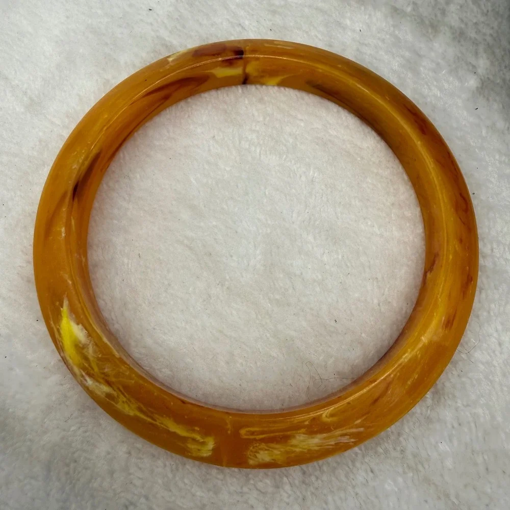 Vintage Bangle Bracelet Orange Yellow Marbled Swirl Acrylic  Retro 8.5